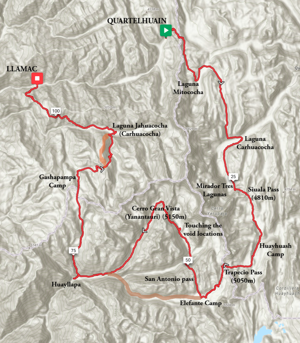 huayhuash trek route map overview